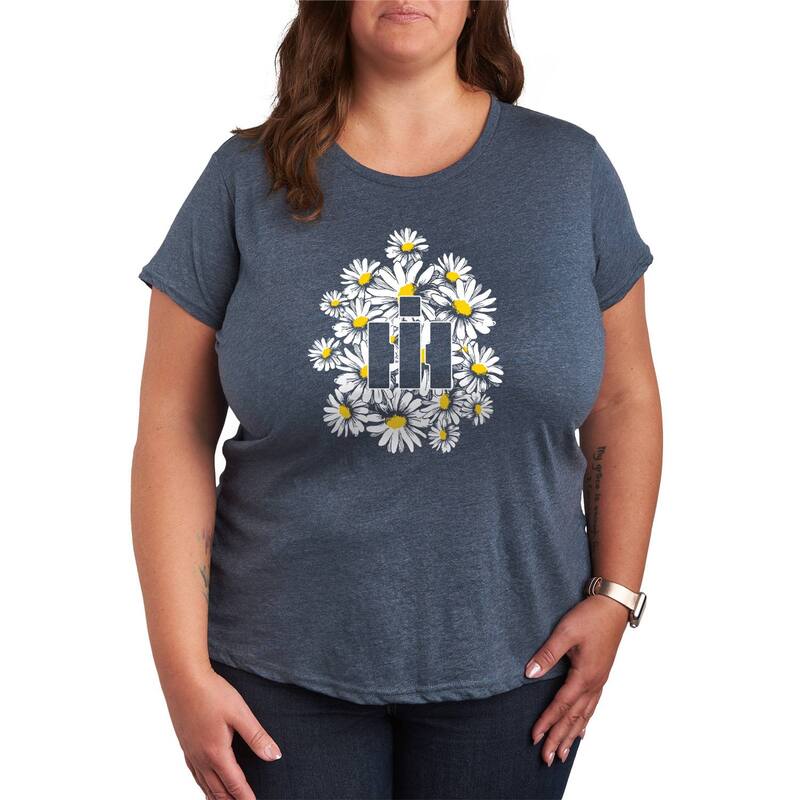 アニメキャラクター レディース トップス Tシャツ プラスサイズ ロゴ グラフィック Licensed Character Plusize Case IH Logo Daisies Graphic Tee Heather Blue ヘザー