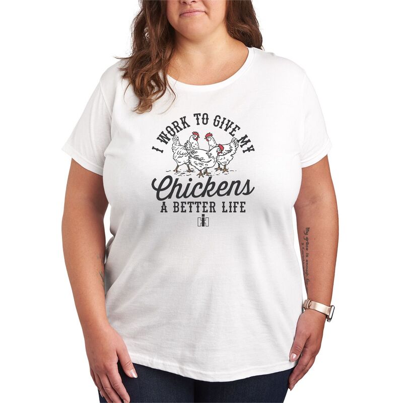 アニメキャラクター レディース トップス Tシャツ プラスサイズ グラフィック Licensed Character Plusize Case IH I Work To Give My Chickens A Better Life Graphic Tee White ホワイト