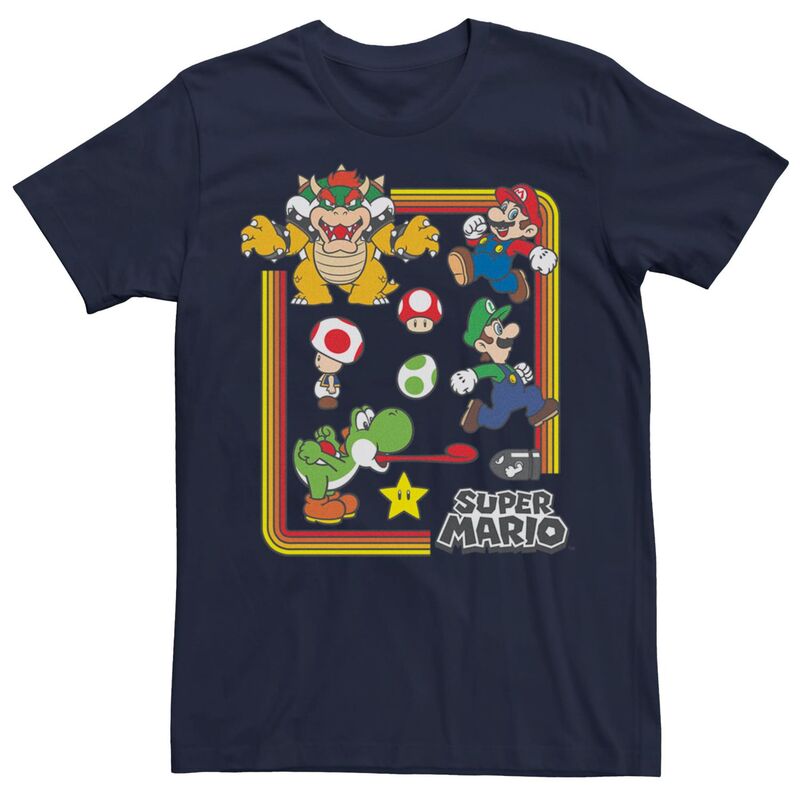 アニメキャラクター メンズ トップス Tシャツ Licensed Character Men's Nintendo Super Mario Rainbow Group Shot Short Sleeve Tee Navy ネイビー