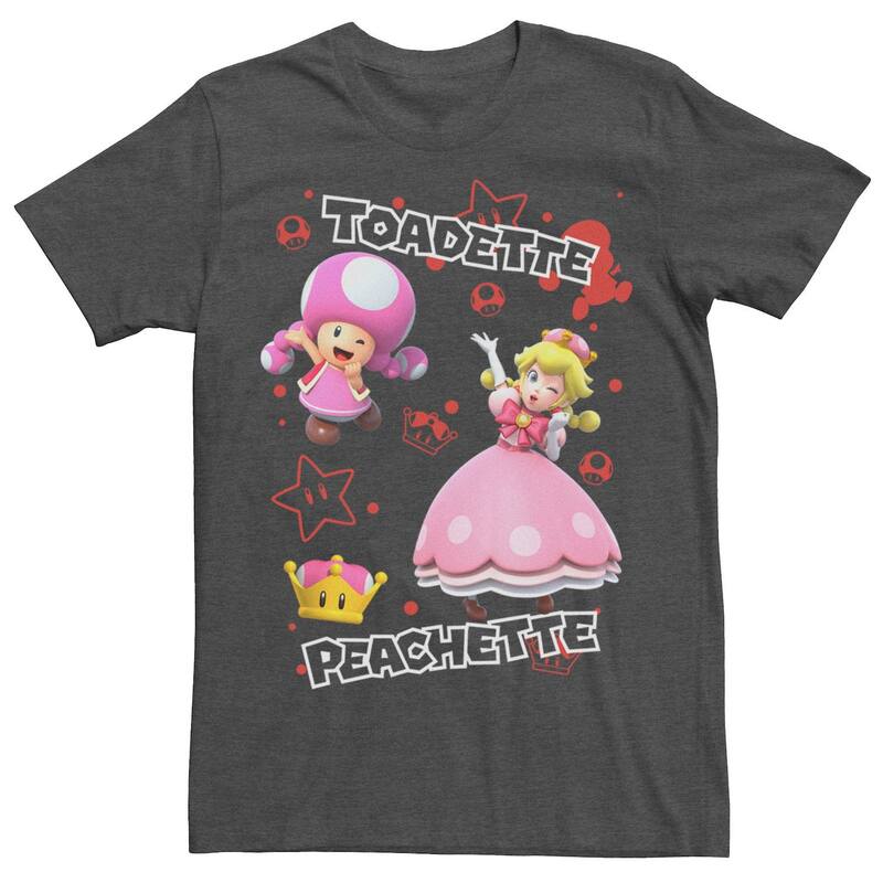 アニメキャラクター メンズ トップス Tシャツ グラフィック Licensed Character Men's Nintendo Super Mario Peachette & Toadette Collage Graphic Tee Char Hthr