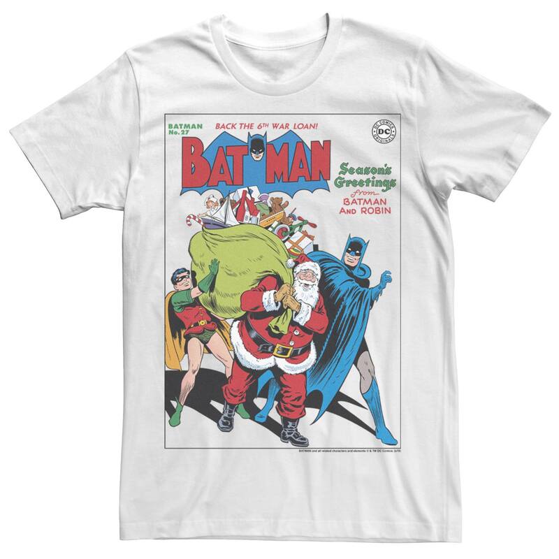 アニメキャラクター メンズ トップス Tシャツ Licensed Character Men's DComicseasons Greetings From Batmand Robin Christmas Tee White ホワイト