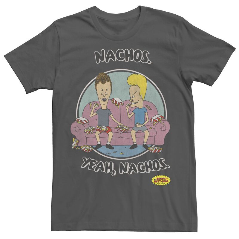 アニメキャラクター メンズ トップス Tシャツ Licensed Character Men's Beavis And Butt-Head "Nachos Yeah Nachos" Portraitee Charcoal チャコール