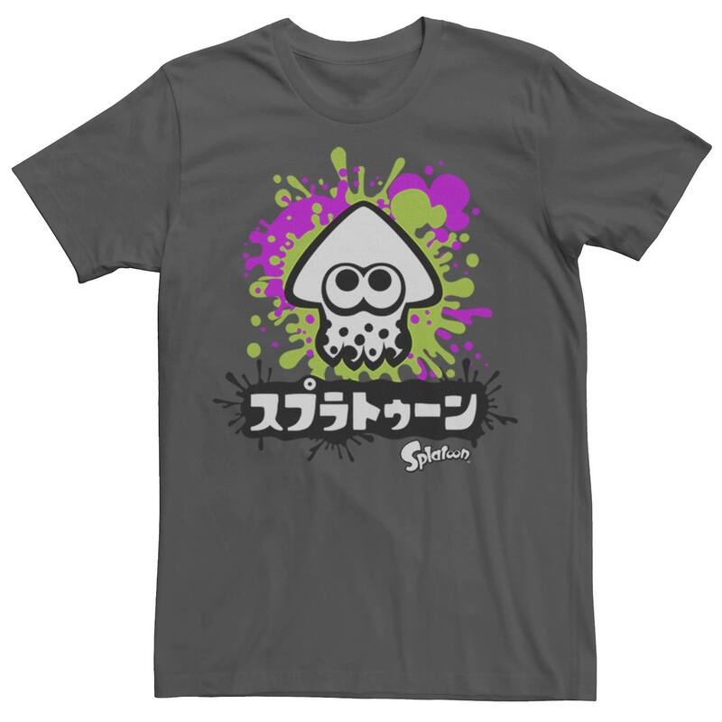アニメキャラクター メンズ トップス Tシャツ グラフィック Licensed Character Men's Nintendo Splatoon Inkling Text Splatter Graphic Tee Charcoal チャコール