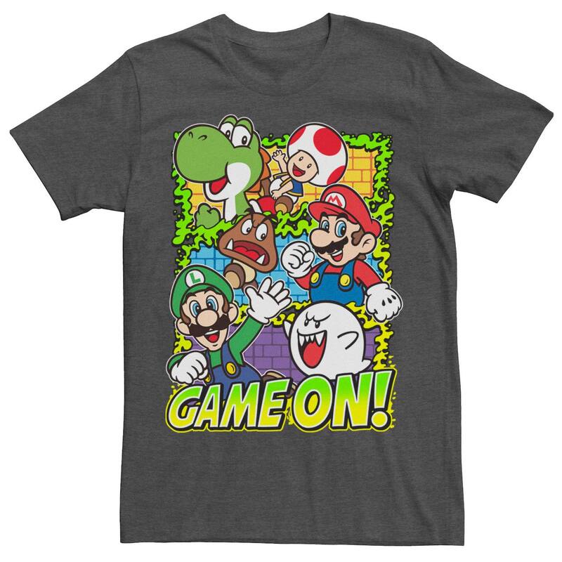 アニメキャラクター メンズ トップス Tシャツ Licensed Character Men's Nintendo Super Mario Group Shot Game On Tee Charcoal Heather チャコール