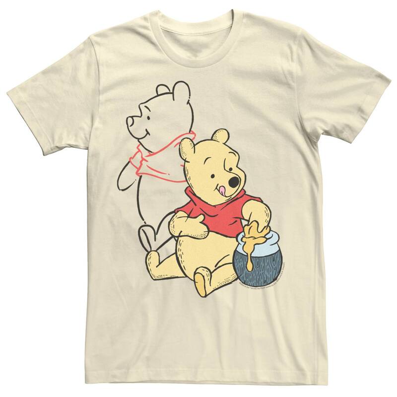 ディズニー メンズ トップス Tシャツ Disney's Winnie The Pooh Line Art Portrait Men's Tee Natural