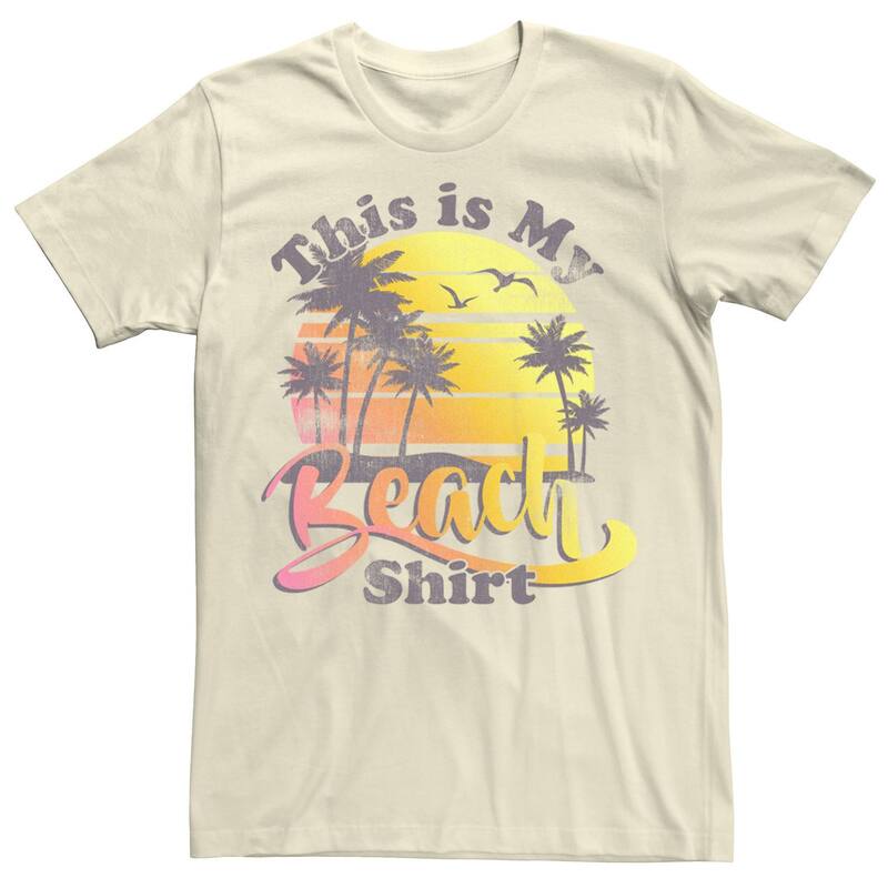 アニメキャラクター メンズ トップス Tシャツ Licensed Character Men's This My Beach Shirt Gradient Sunsetee Natural