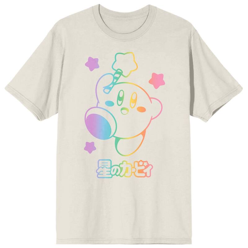 アニメキャラクター メンズ トップス Tシャツ Licensed Character Men's Kirby Rainbow Gradientee White ホワイト