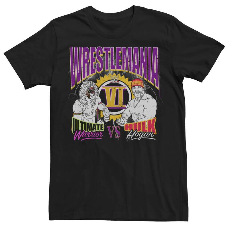 アニメキャラクター メンズ トップス Tシャツ Licensed Character Men's WWE Retro Wrestling Ultimate Warrior vs Hulk Hogan Tee Black ブラック