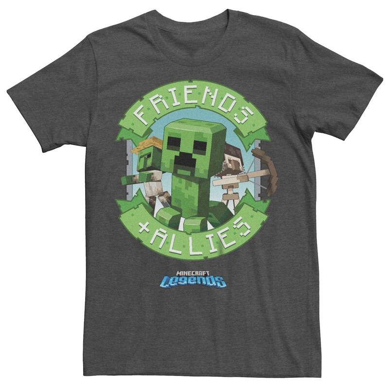 アニメキャラクター メンズ トップス Tシャツ グラフィック Licensed Character Men's Minecraft Creeper Friends And Allies Graphic Tee Charcoal Heather チャコール
