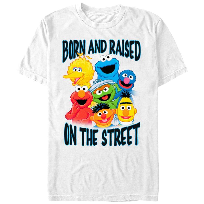アニメ人となり メンズ トップス ティーシャツ グラフィック Licensed Character Men\u0027sesame Street Born And Raise On The Street Graphic Tee White 白いこと メンズファッション-トップス-Tシャツ・カットソー