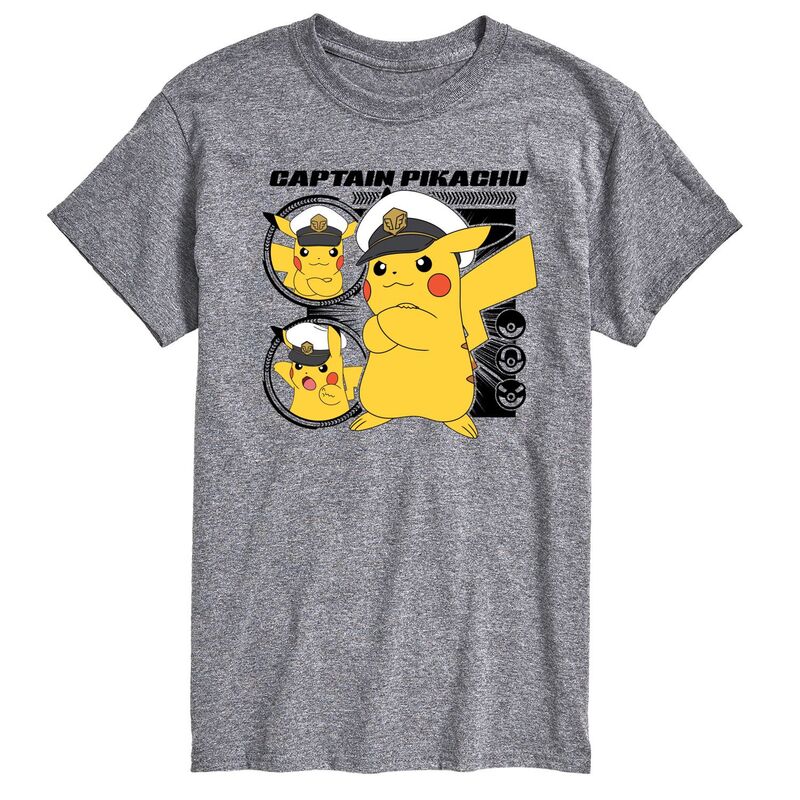 アニメキャラクター メンズ トップス Tシャツ キャップ グラフィック Licensed Character Men's Pokemon Captain Pikachu Graphic Tee Heather Gray グレー