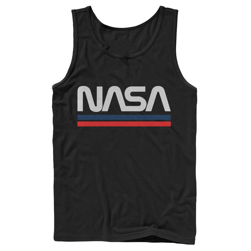 アニメキャラクター メンズ トップス Tシャツ ヴィンテージ ミニ ロゴ グラフィック Licensed Character Men's NASA Red Blue Stripe Minimalogo Vintage Graphic Tank Top Black ブラック