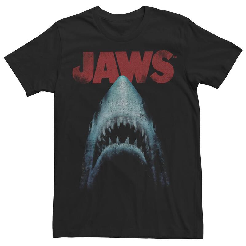 アニメキャラクター メンズ トップス Tシャツ Licensed Character Men's Jaws Classic Movie Poster Close-Up Tee Black ブラック
