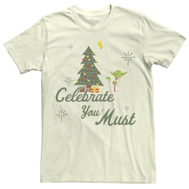 アニメキャラクター メンズ トップス Tシャツ Licensed Character Men'star Wars Christmas Yoda "Celebrate You Must" Tee Natural 7,489円