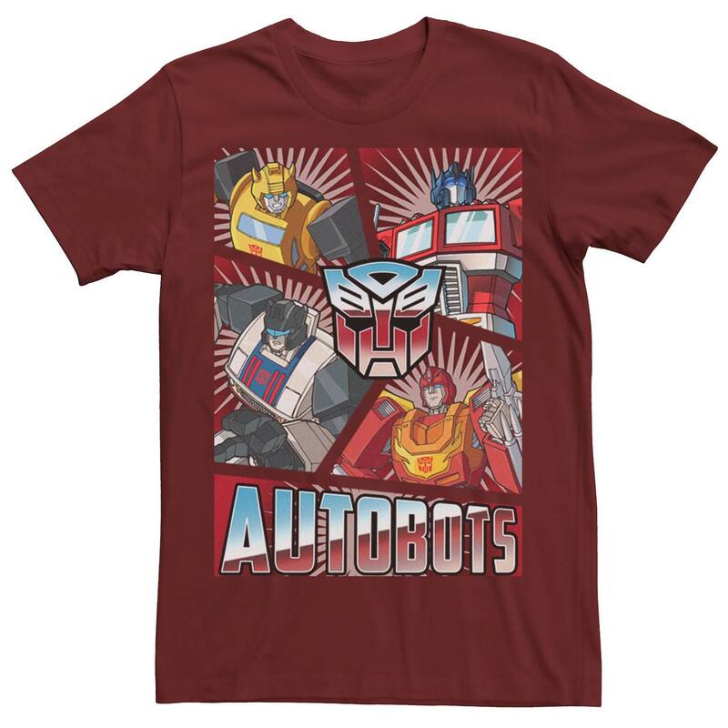 アニメキャラクター メンズ トップス Tシャツ Licensed Character Men's Transformers Autobots Panels Tee Cardinal