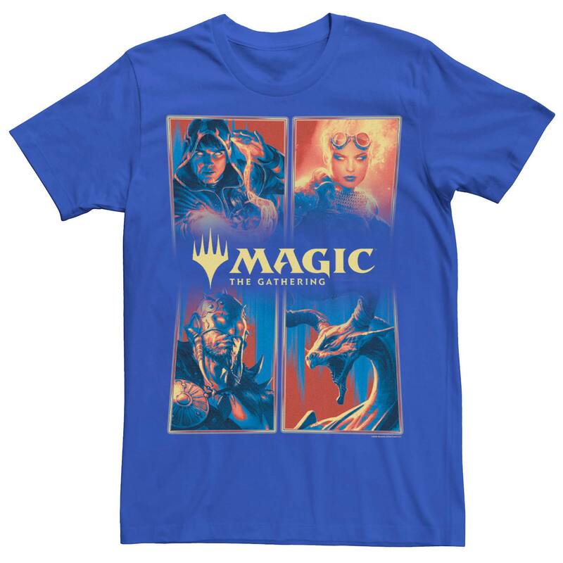 アニメキャラクター メンズ トップス Tシャツ Licensed Character Men's Magic The Gathering Four Chars Poster Tee Royal