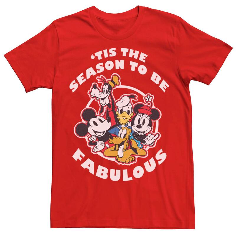 ディズニー メンズ トップス Tシャツ Disney's Group Shot 'Tis The Season To Be Fabulous Christmas Men's Tee Red レッド