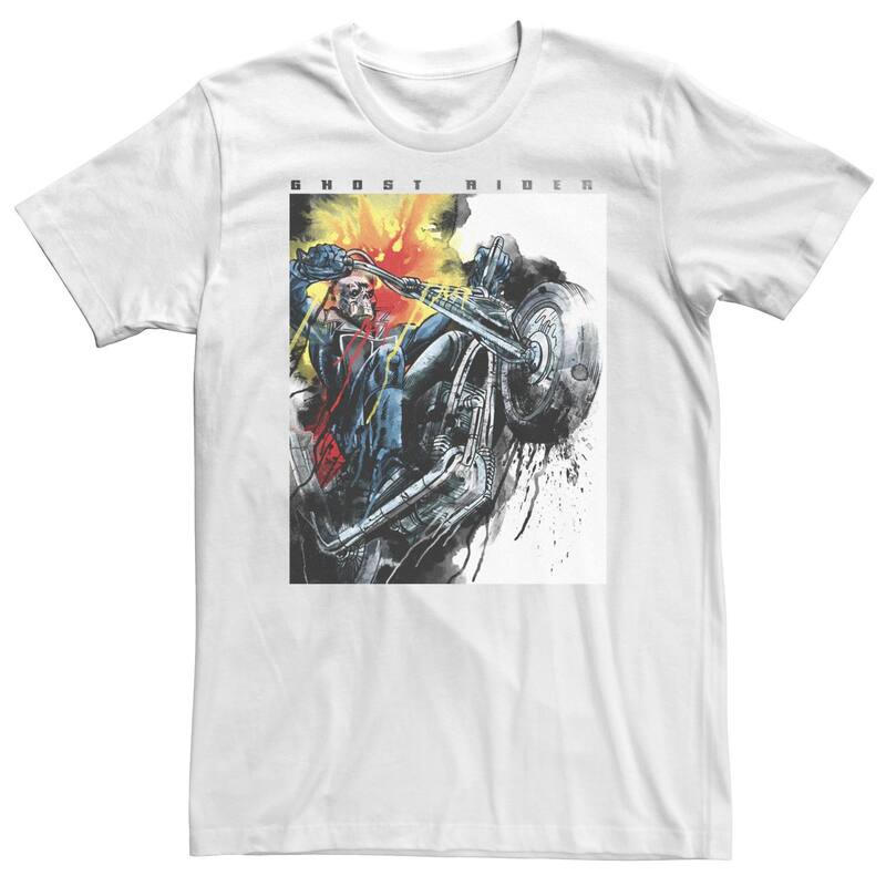 マーベル メンズ トップス Tシャツ トール Big & Tall Marvel Ghost Rider Motorcycle Poster Tee White ホワイト