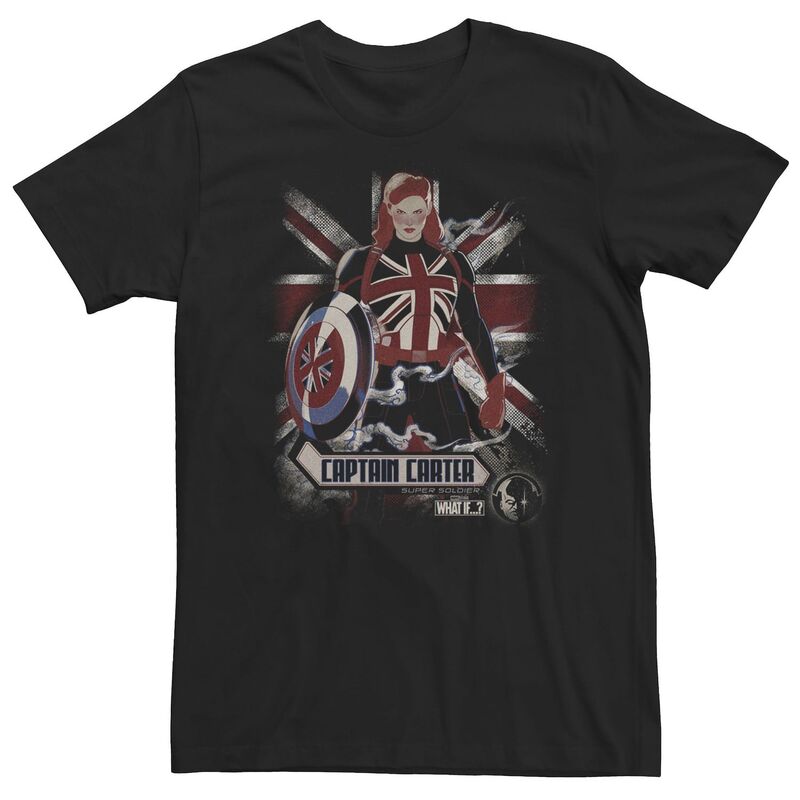 マーベル メンズ トップス Tシャツ トール キャップ Big & Tall Marvel Captain Carter Flag Poster Tee Black ブラック
