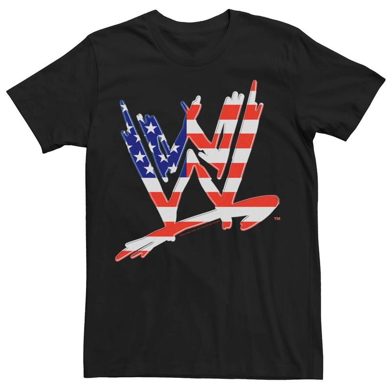 アニメキャラクター メンズ トップス Tシャツ ロゴ グラフィック Licensed Character Men's WWE USA Flag Filled Logo Graphic Tee Black ブラック