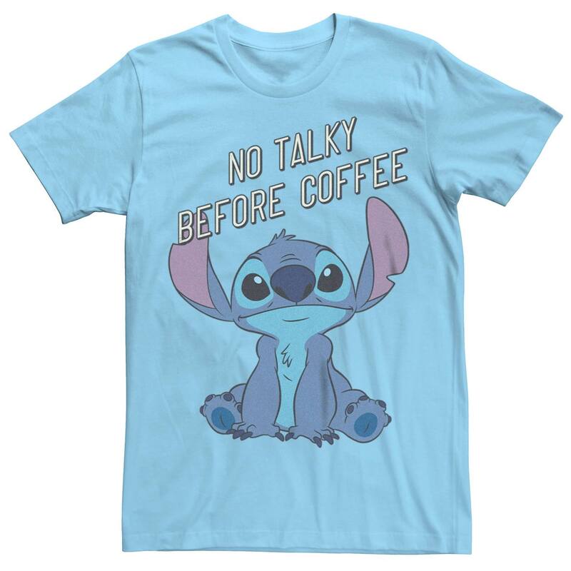 ディズニー メンズ トップス Tシャツ Disney's Lilo & Stitch Men's No Talky Before Coffee Tee Light Blue ブルー