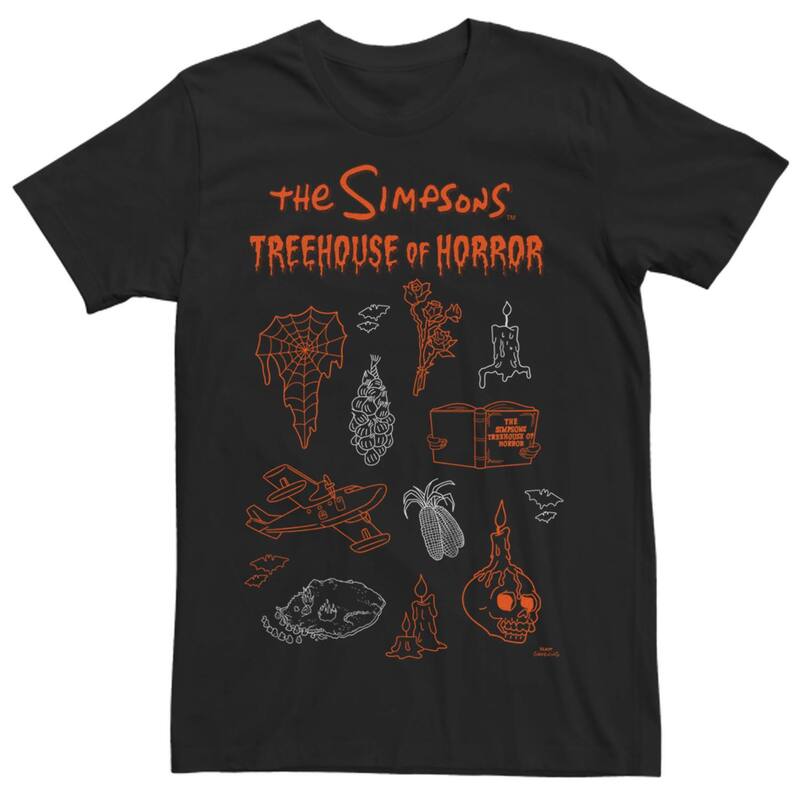 アニメキャラクター メンズ トップス Tシャツ Licensed Character Men's The Simpsons Halloween Treehouse of Horror Icon Jumble Tee Black ブラック