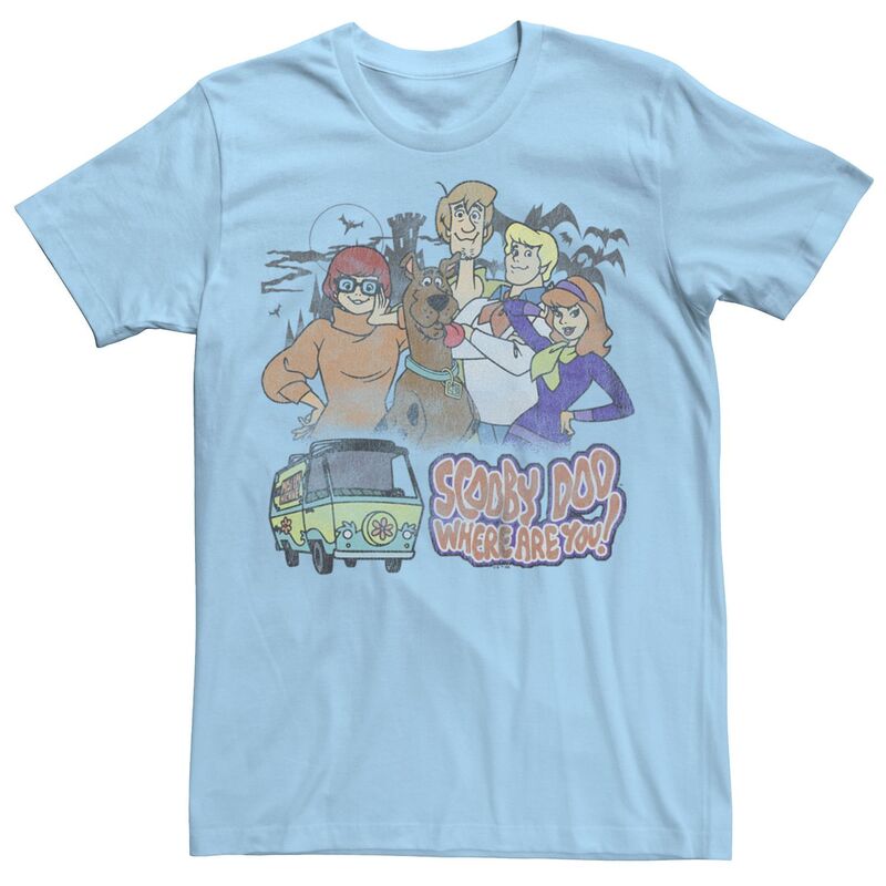 アニメキャラクター メンズ トップス Tシャツ グラフィック Licensed Character Men'scooby-Doo Where Are You Poster Graphic Tee Light Blue ブルー