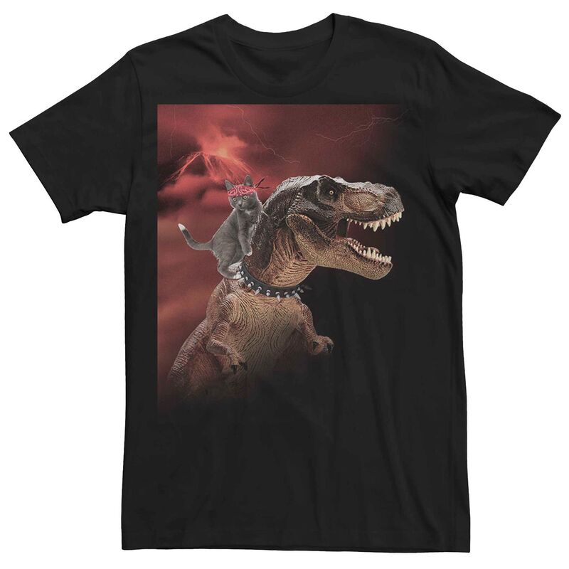 アニメキャラクター メンズ トップス Tシャツ グラフィック Licensed Character Men's Cat Riding T-Rex Volcano Graphic Tee Black ブラック