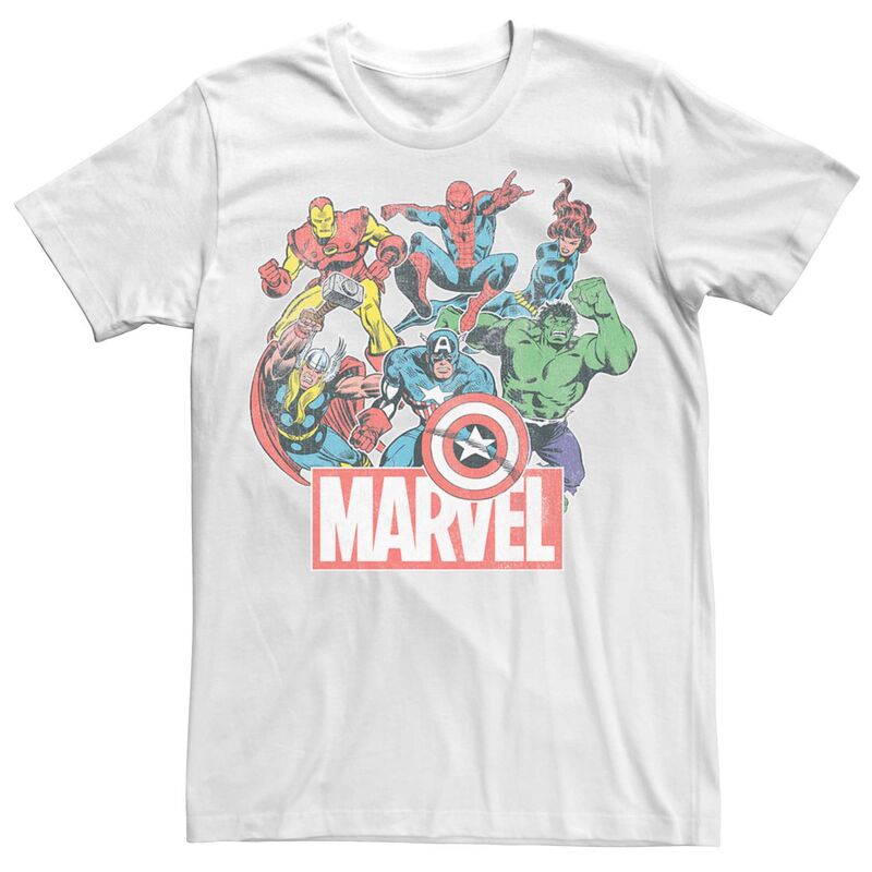 アニメキャラクター メンズ トップス Tシャツ ロゴ Licensed Character Men's Marvel Retro Avengers Logo Group Shotee White ホワイト