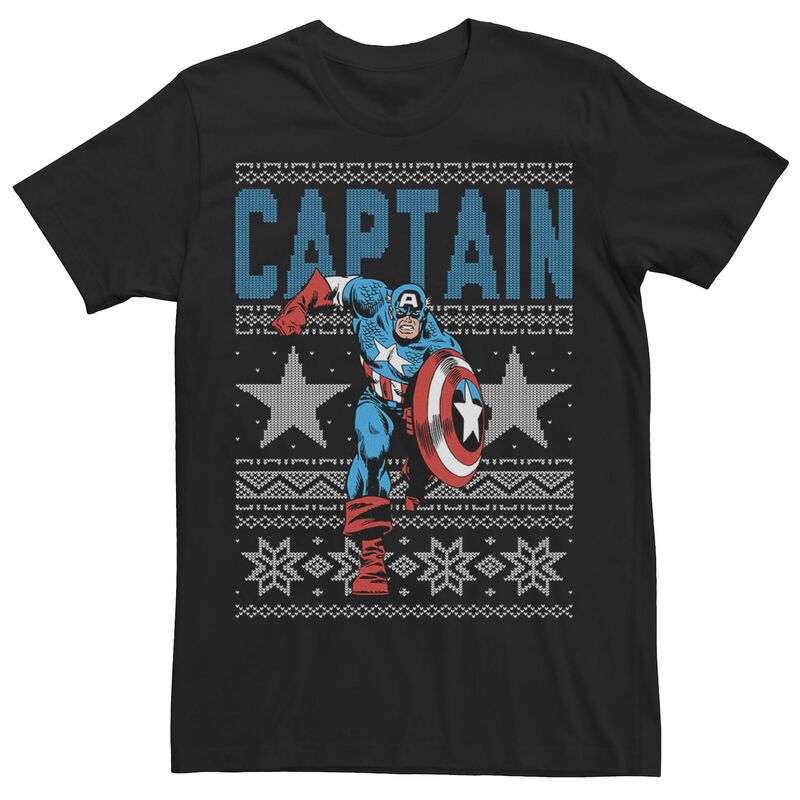 マーベル メンズ トップス Tシャツ キャップ Men's Marvel Captain America Stars Ugly Christmas Tee Black ブラック