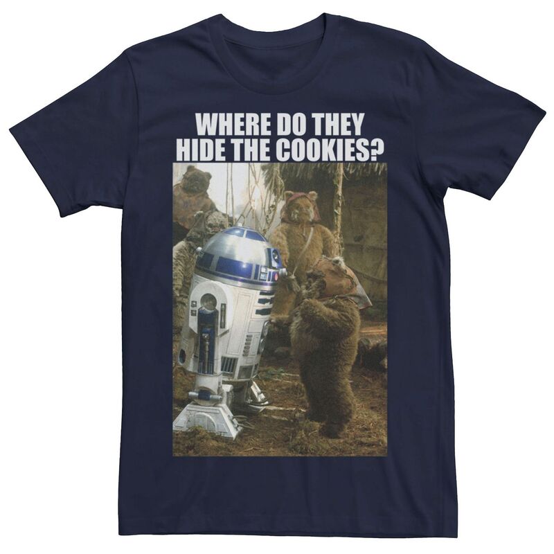 スター ウォーズ メンズ トップス Tシャツ Men'star Wars R2-D2 & Ewok Where Do They Hide The Cookies Tee Navy ネイビー