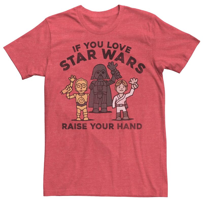 スター ウォーズ メンズ トップス Tシャツ Men'star Wars Raise Your Hands Doodle Sketch Tee Red Heather ヘザー