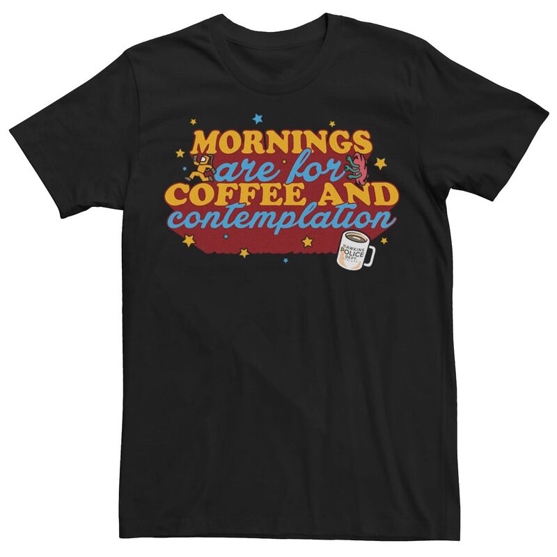 アニメキャラクター メンズ トップス Tシャツ グラフィック Licensed Character Men'stranger Things Coffee & Contemplation Typographic Tee Black ブラック