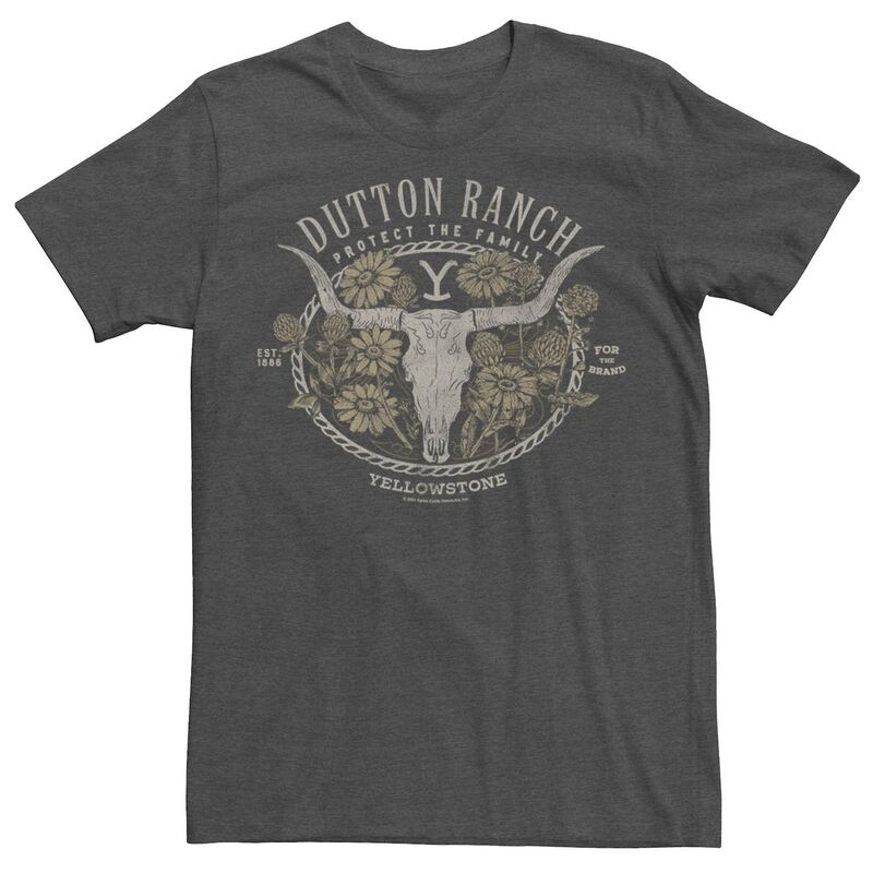 アニメキャラクター メンズ トップス Tシャツ フラワー柄 ロゴ フラワー Licensed Character Men's Yellowstone Dutton Ranch Floralogo Tee Charcoal Heather チャコール