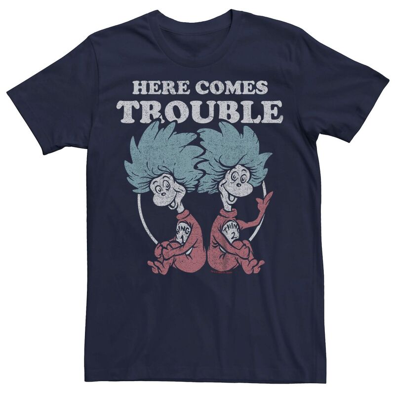 アニメキャラクター メンズ トップス Tシャツ グラフィック Licensed Character Men's Dr. Seuss Thing 1 & Thing 2 Here Comes Trouble Graphic Tee Navy ネイビー