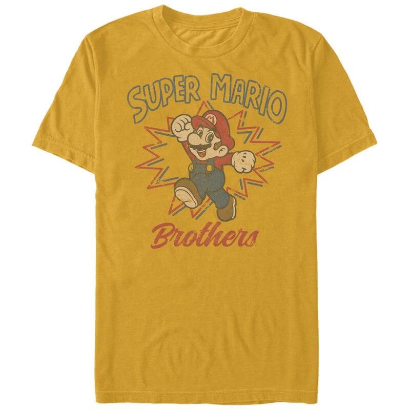 アニメキャラクター メンズ トップス Tシャツ グラフィック Licensed Character Men'super Mario Brothers Retro Draw Graphic Tee Gold ゴールド