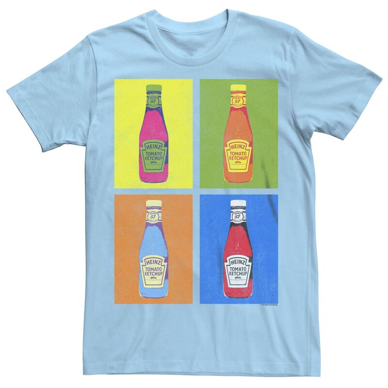 アニメ人となり メンズ トップス ティーシャツ グラフィック Licensed Character Men\u0027s Heinz Pop Art Ketchup Bottles Graphic Tee Light Blue 青色 トップス-Tシャツ・カットソー