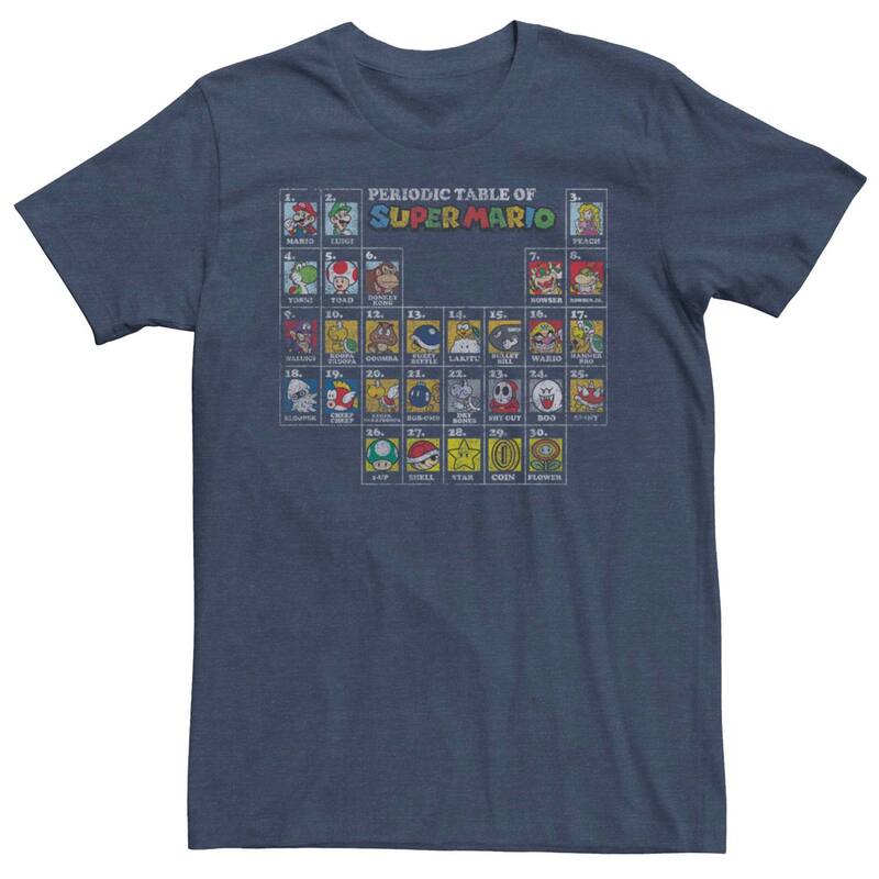 アニメキャラクター メンズ トップス Tシャツ Licensed Character Men's Nintendo Periodic Table Of Super Mario Tee Navy Heather ヘザー