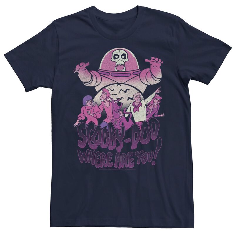 アニメキャラクター メンズ トップス Tシャツ グラフィック Licensed Character Men'scooby Doo Purple Hue Grouportrait Graphic Tee Navy ネイビー
