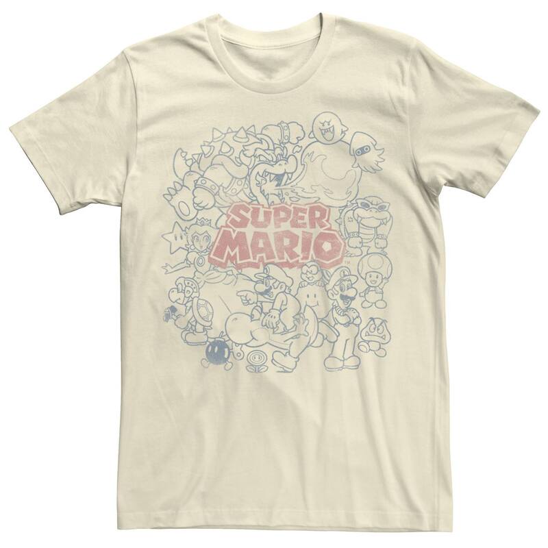 アニメキャラクター メンズ トップス Tシャツ Licensed Character Men's Nintendo Super Mario Cast Line Art Portraitee Natural