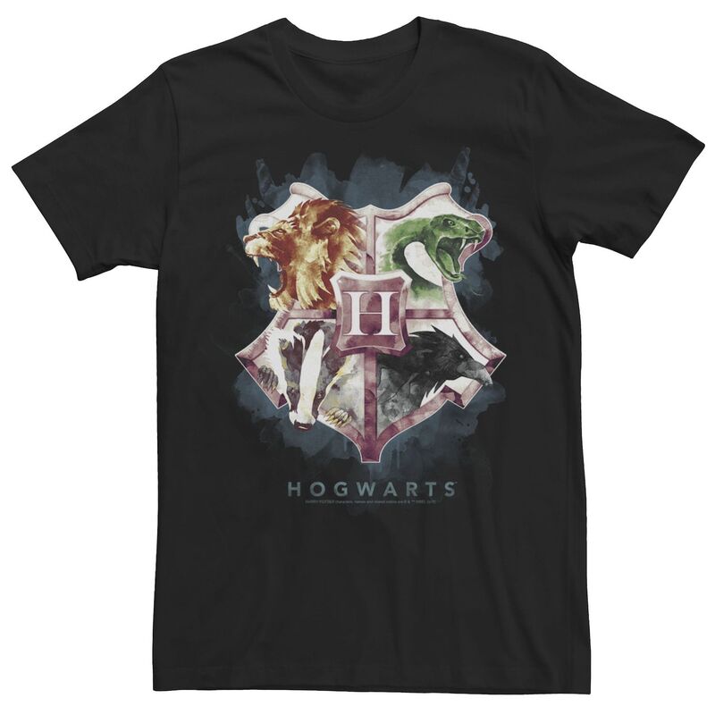アニメキャラクター メンズ トップス Tシャツ LICENSED CHARACTER Men's Harry Potter Hogwarts Crest Watercolor Tee Black ブラック