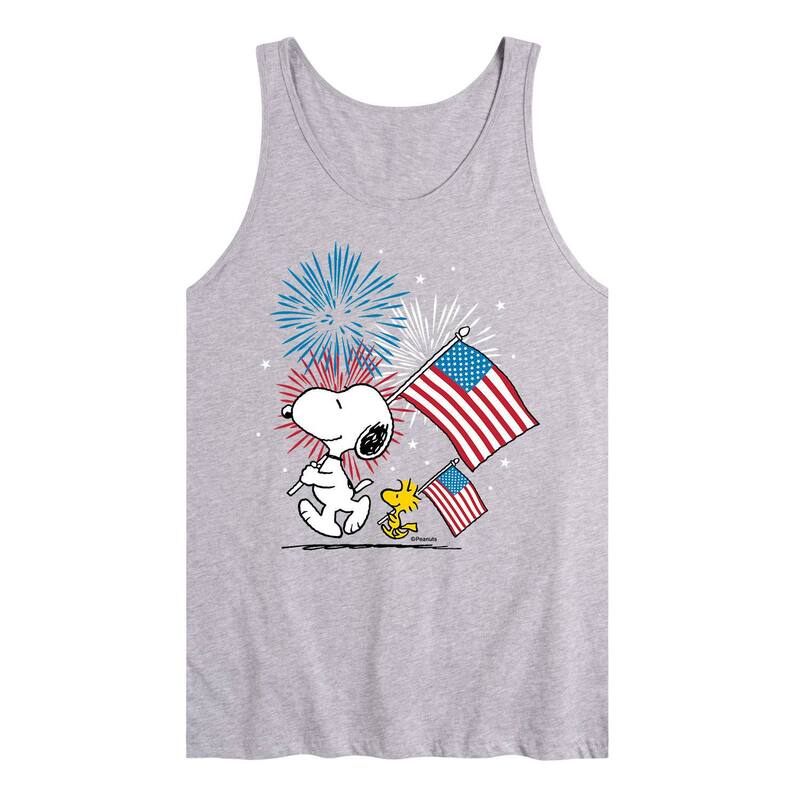 アニメキャラクター メンズ トップス Tシャツ Licensed Character Men's Peanutsnoopy Woodstock Fireworks Tank Top Grey グレー