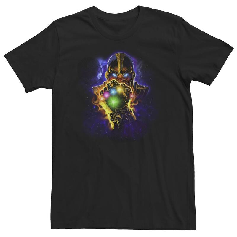 アニメキャラクター メンズ トップス Tシャツ トール Licensed Character Big & Tall Marvel Thanos Powerful Glowing Infinity Gauntletee Black ブラック