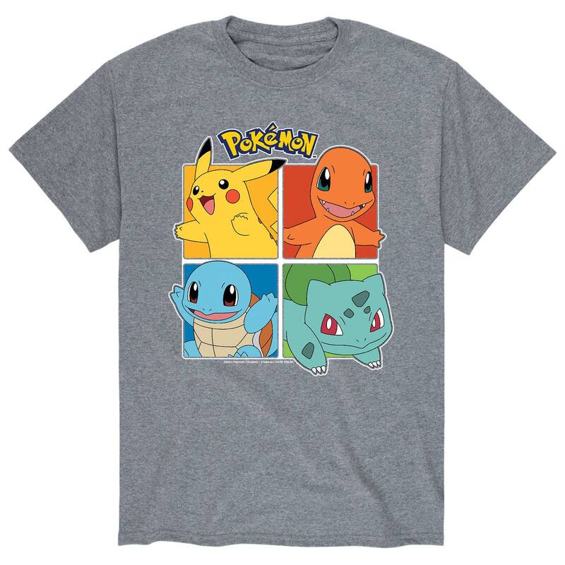アニメキャラクター メンズ トップス Tシャツ Licensed Character Men's Pokemon Partner Squares Tee Gray グレー