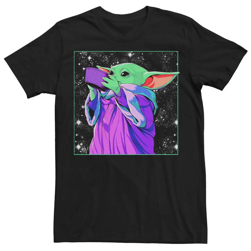 アニメキャラクター メンズ トップス Tシャツ Licensed Character Men'star Wars The Mandalorioan The Soup Of Grogu Poser Tee Black ブラック