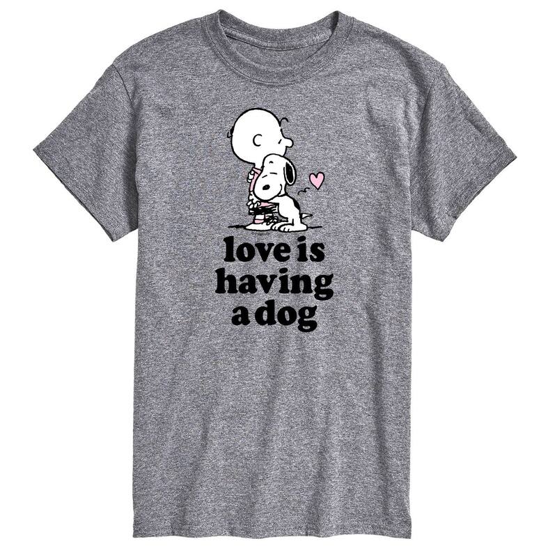 アニメキャラクター メンズ トップス Tシャツ Licensed Character Men's Peanuts Love Is Having Dog Tee Gray グレー