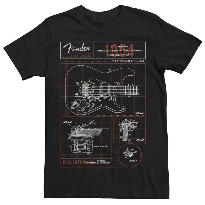 アニメキャラクター メンズ トップス Tシャツ グラフィック Licensed Character Men's Fender Electric Guitar Schematic Graphic Tee Black ブラック 7,394円