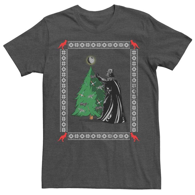アニメキャラクター メンズ トップス Tシャツ グラフィック Licensed Character Men'star Wars Darth Vader Christmas Tree Decoratingraphic Tee Charcoal Heather チャコール