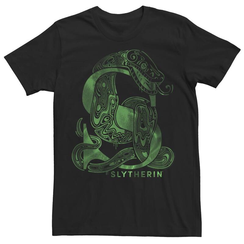アニメキャラクター メンズ トップス Tシャツ トール ロゴ Licensed Character Big & Tall Deathly Hallows 2 Slytherin Green Hue Logo Tee Black ブラック