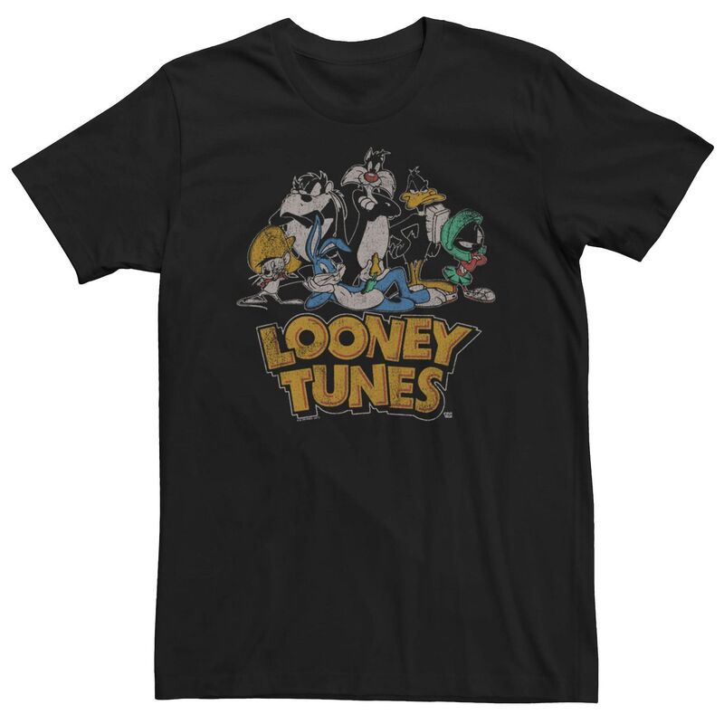 アニメキャラクター メンズ トップス Tシャツ トール Licensed Character Big & Tallooney Tunes Retro Characters Group Shotee Black ブラック